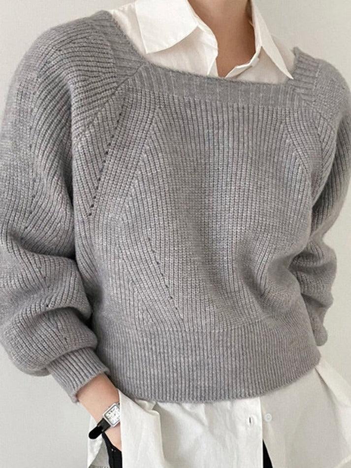 Solid Square Neck Pullover Sweater - AnotherChill