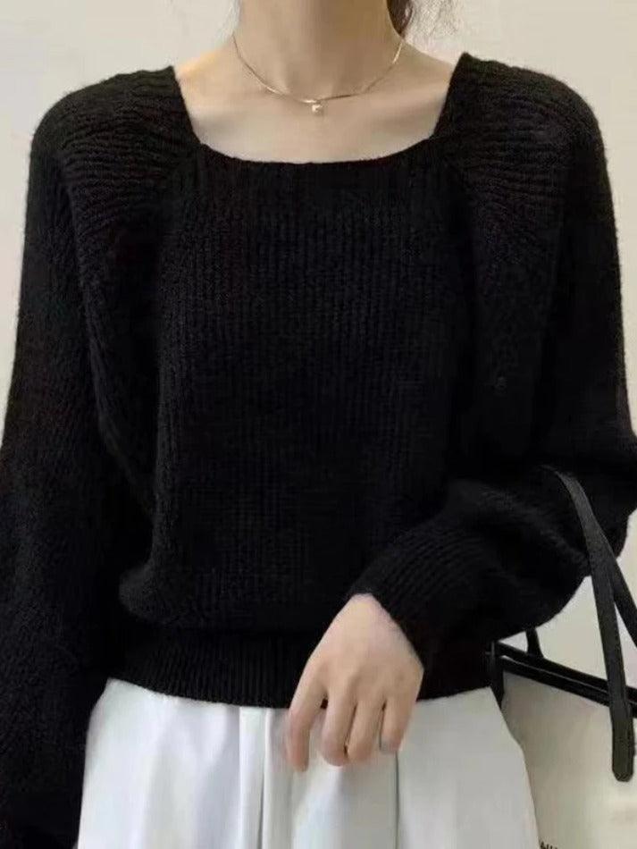 Solid Square Neck Pullover Sweater - AnotherChill