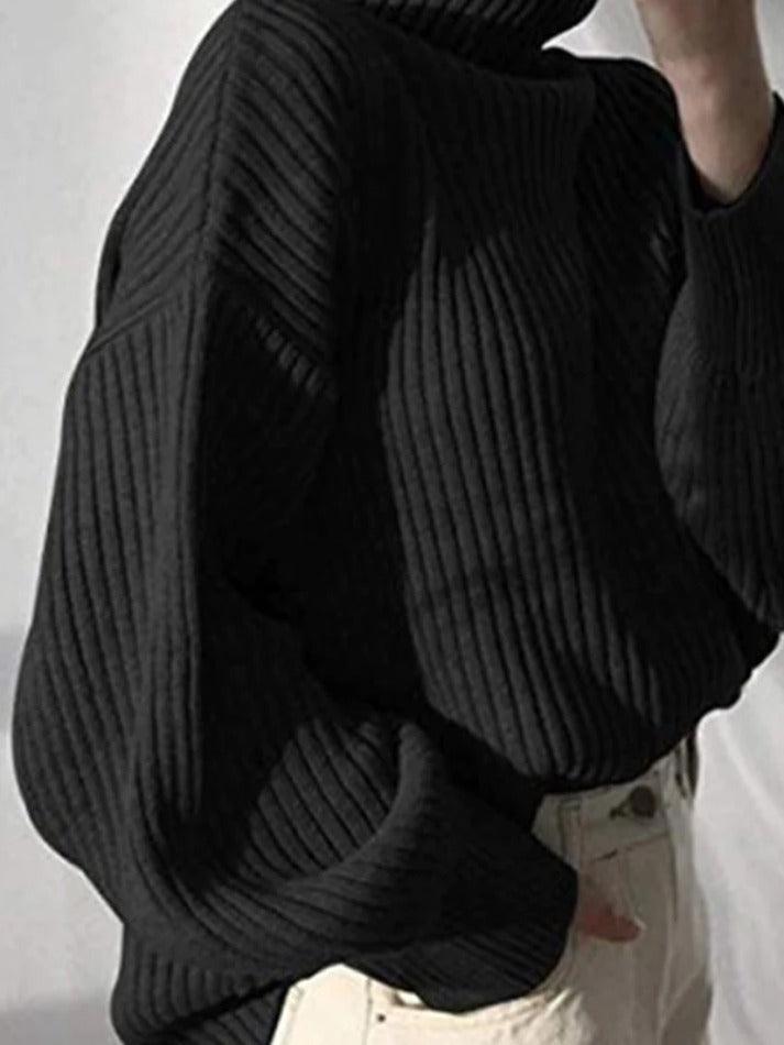 Solid Turtleneck Ribbed Knit Sweater - AnotherChill