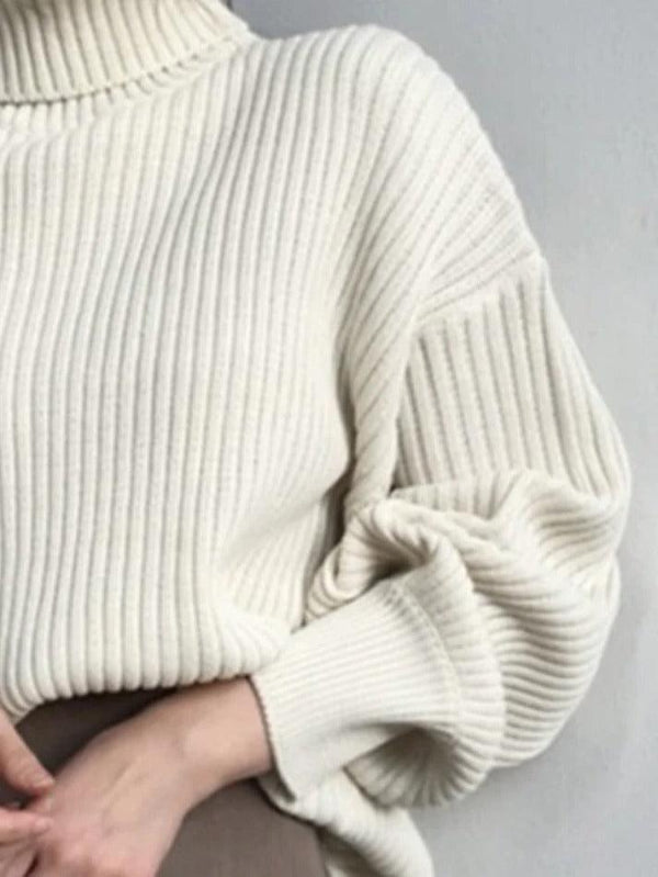 Solid Turtleneck Ribbed Knit Sweater - AnotherChill