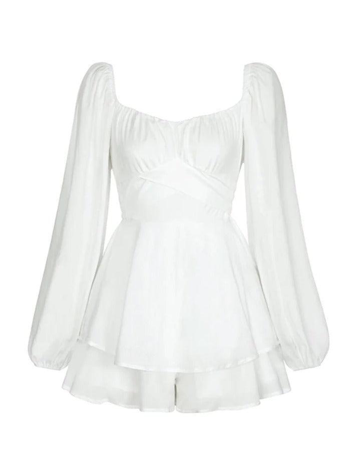 Square Neck Ruffle Lantern Sleeve Mini Dress - AnotherChill