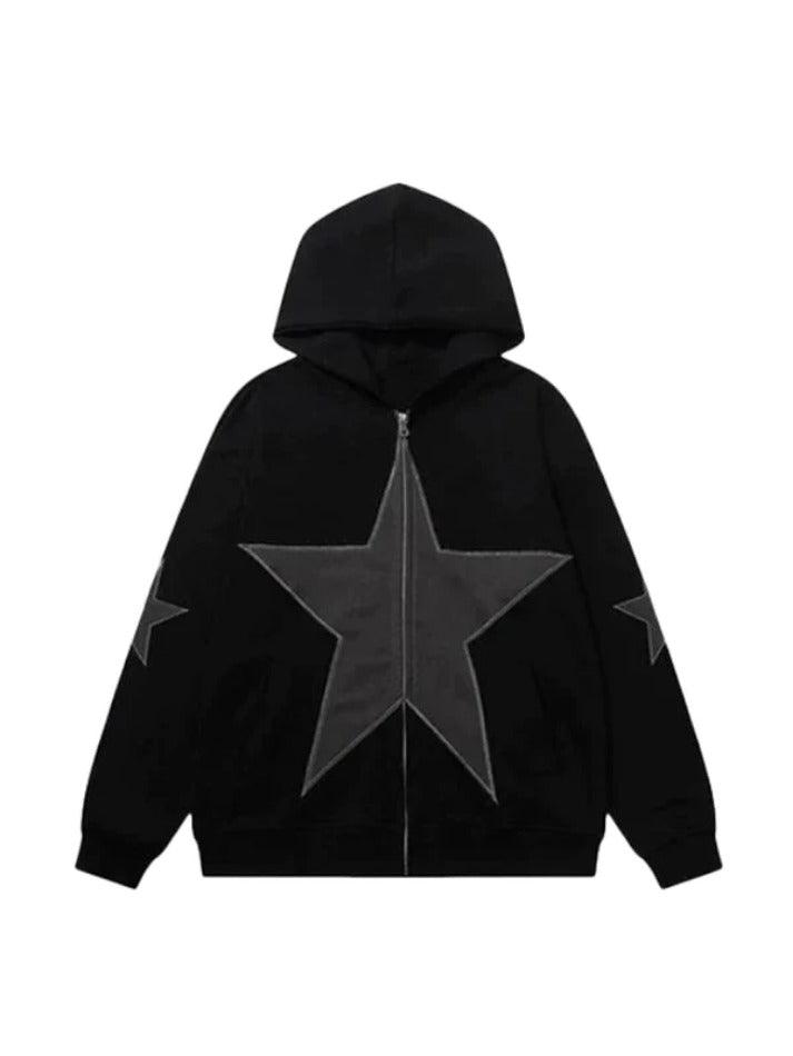 Star Patchwork Zip Up Oversized Hoodie - AnotherChill