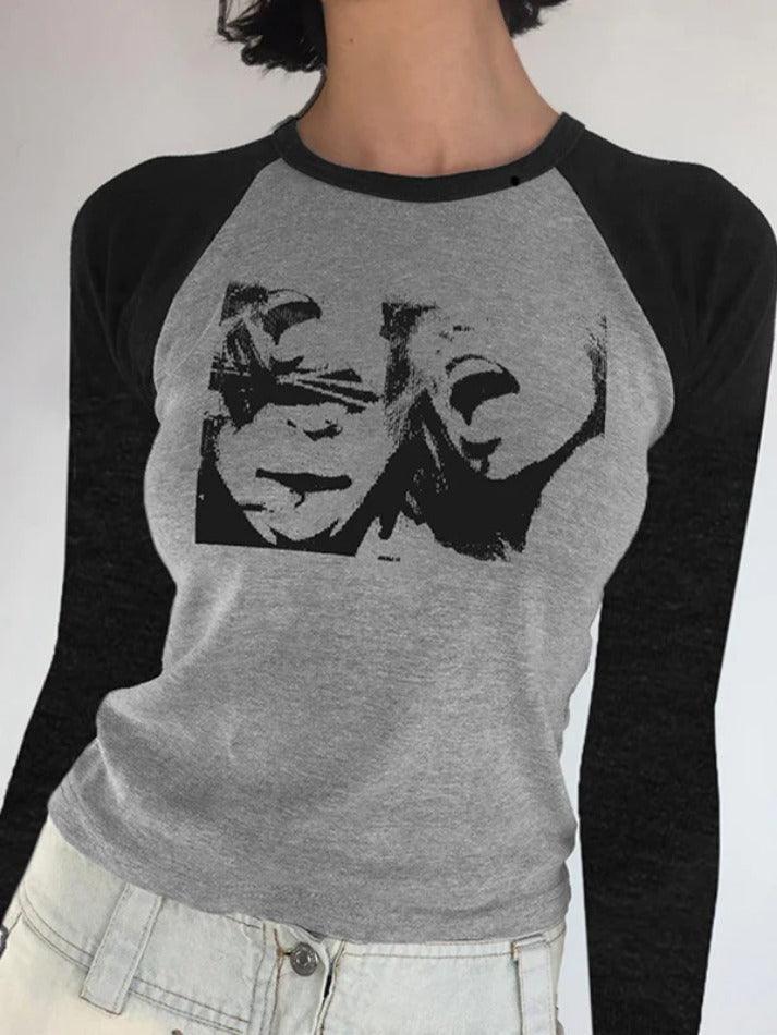 Street Portrait Print Raglan Ribbed Long Sleeve Knit - AnotherChill