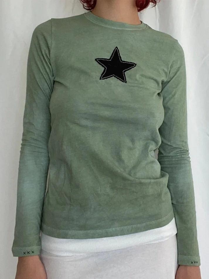 Tie Dye Star Patch Embellished Long Sleeve Tee - AnotherChill