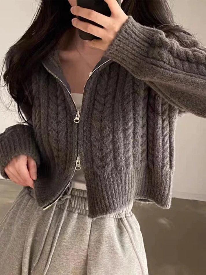 Twist Double Zipper Design Short Cardigan - AnotherChill