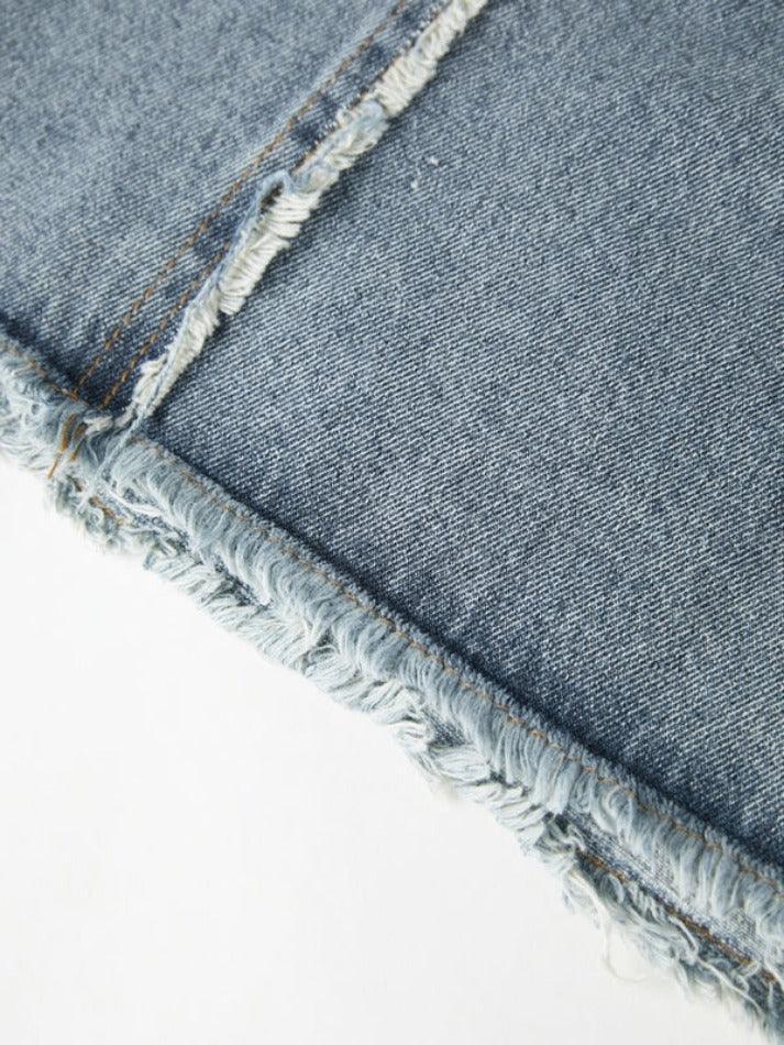 Washed Raw Edge Patchwork Back Slit Maxi Skirt - AnotherChill