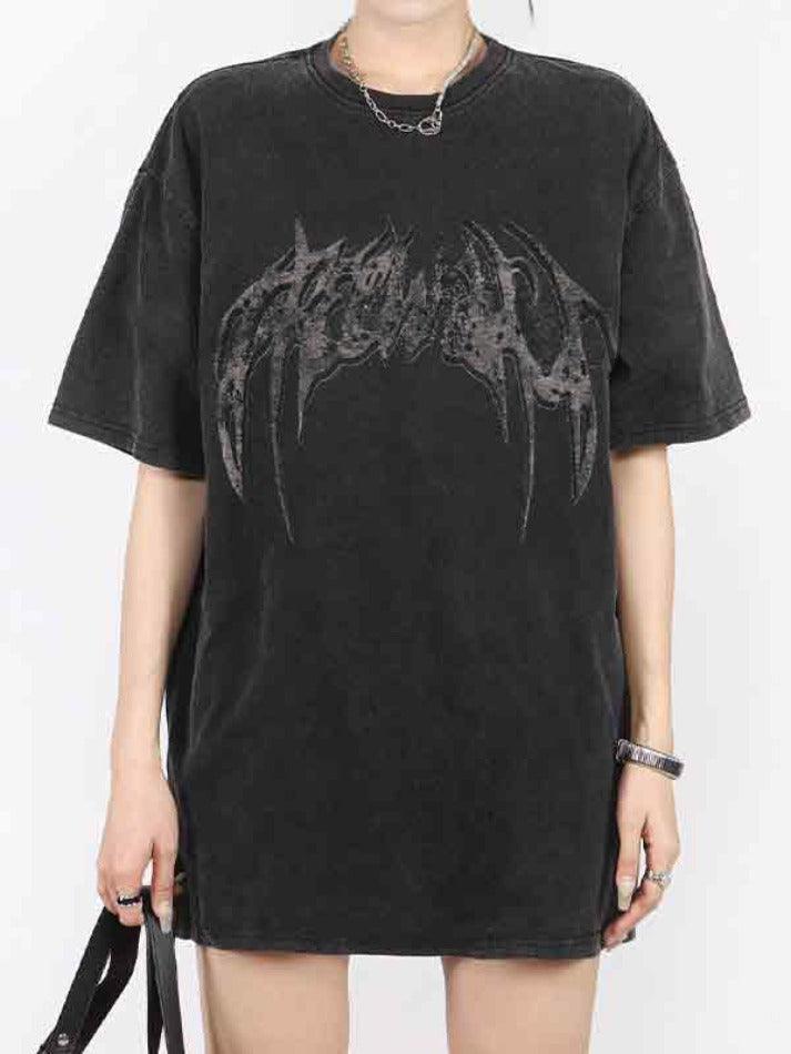 Wing Print Oversized Short Sleeve Tee - AnotherChill